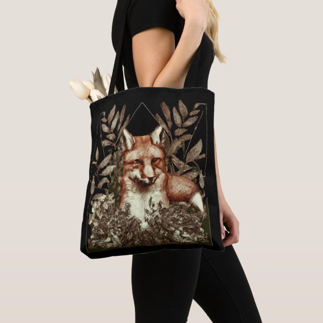 Cottagecore Fox Vintage Tote Bag (Close Up)