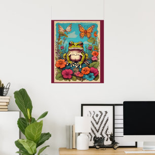 Cottagecore Frog Art - Vintage Colourful Poster