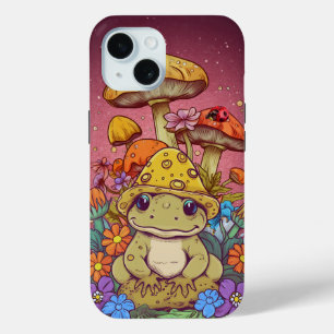 Cottagecore Frog Flowers Mushrooms iPhone 15 Case