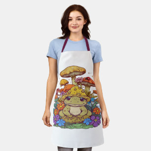Cottagecore Frog Flowers Mushrooms Watch Apron