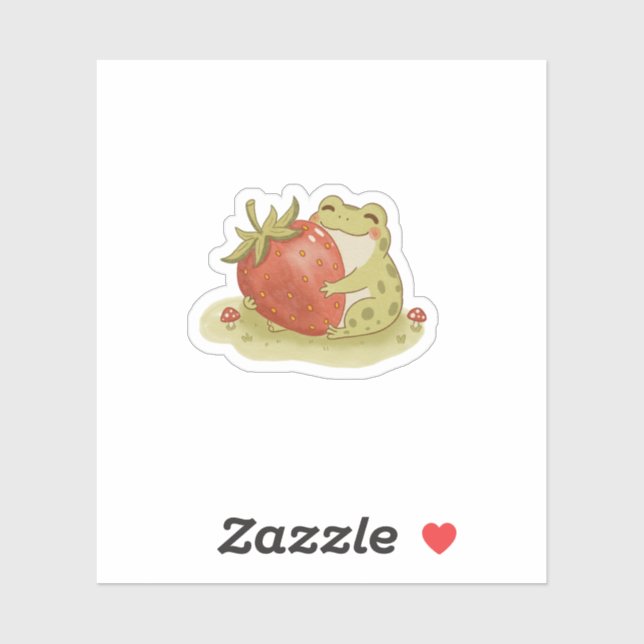 Cottagecore Frog Hugging Strawberry Illustration (Sheet)