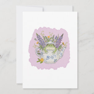 Cottagecore Frog In Teapot Illustration Invitation