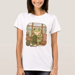 Cottagecore Frog Knitting by the Window T-Shirt