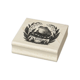 Cottagecore Frog Lily of the Valley Mushroom Rubber Stamp