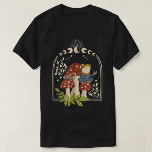 Cottagecore Frog Mushroom Celestial Moon Phase Zen T-Shirt