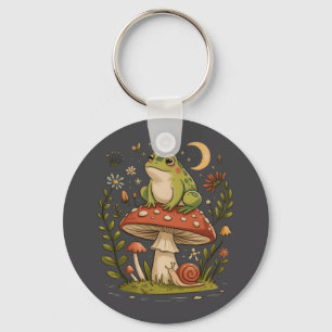 Cottagecore Frog Mushroom Toadstool Moon Forest Key Ring