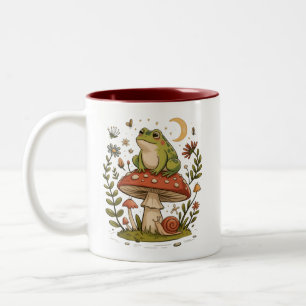 Cottagecore Frog Mushroom Toadstool Moon Forest  Two-Tone Coffee Mug
