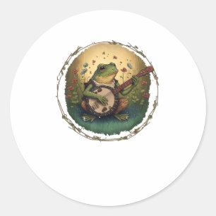 Cottagecore Frog Playing Banjo Goblincore Aestheti Classic Round Sticker