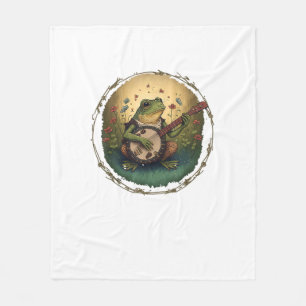 Cottagecore Frog Playing Banjo Goblincore Aestheti Fleece Blanket