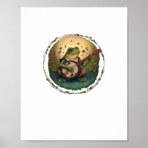 Cottagecore Frog Playing Banjo Goblincore Aestheti Poster