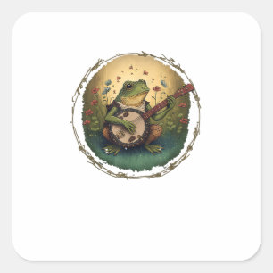 Cottagecore Frog Playing Banjo Goblincore Aestheti Square Sticker
