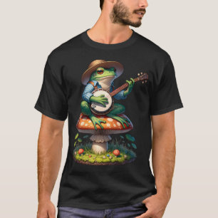 Cottagecore Frog Playing Banjo On Mushroom Aesthet T-Shirt