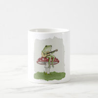 Cottagecore Frog Playing Guitar on Mushroom Art