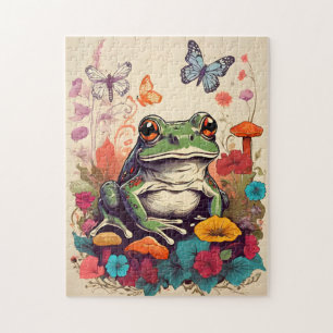Cottagecore Frog Puzzle Retro Butterflies Mushroom