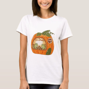 Cottagecore Frog Tea Party in Pumpkin House Art T-Shirt