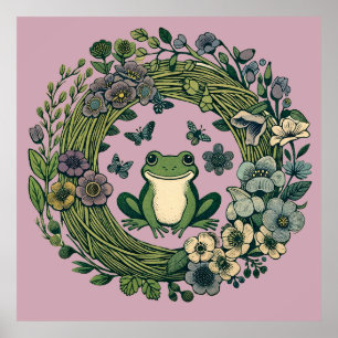 Cottagecore Frog Wildflowers                       Poster