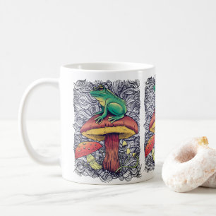 Cottagecore frog with mushroom design coffee mug