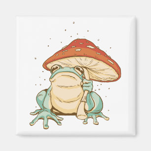 Cottagecore frog with mushroom magnet