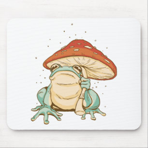 Cottagecore frog with mushroom mouse mat