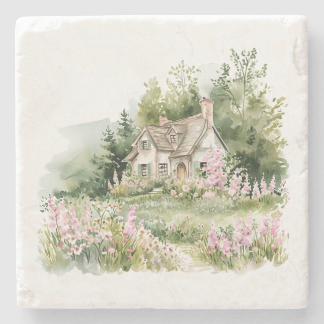 Cottagecore Garden Cottage  Stone Coaster (Front)