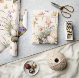 Cottagecore Garden Easter Eggs Nests Vintage Bota Wrapping Paper