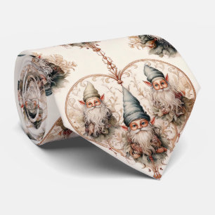 Cottagecore Garden Gnome Vintage Watercolor Patter Tie