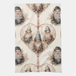 Cottagecore Garden Gnome Vintage Watercolor Tea Towel