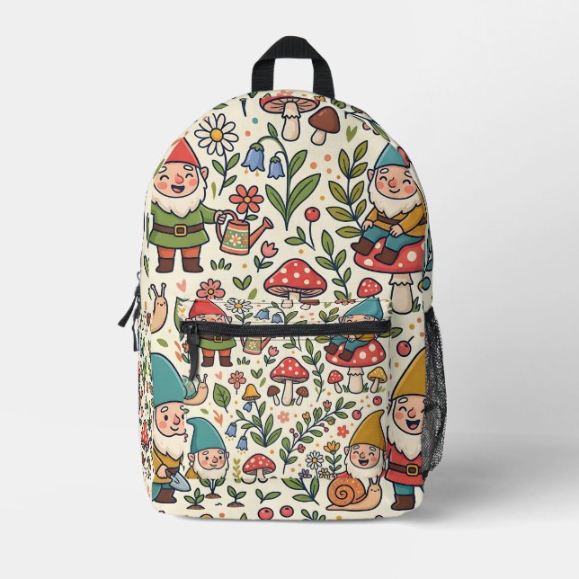 Cottagecore Gnome Backpack - Mushroom Pattern (Front)