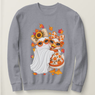 Cottagecore Goose Ghost Sunflower Bow Autumn Sweatshirt