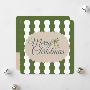 Cottagecore Green Stripes Custom Photo Christmas Holiday Card