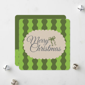 Cottagecore Green Stripes Custom Photo Christmas Holiday Card