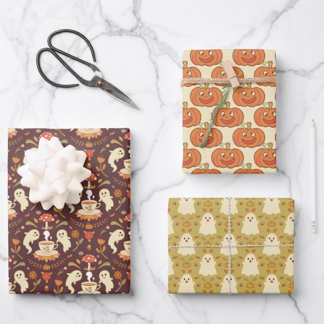 Cottagecore Halloween Wrapping Paper Sheet (Front)