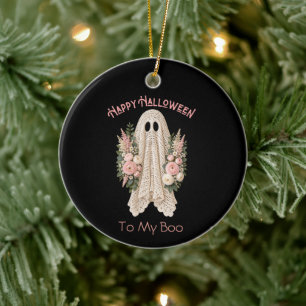Cottagecore Happy Halloween Ghost Ceramic Tree Decoration