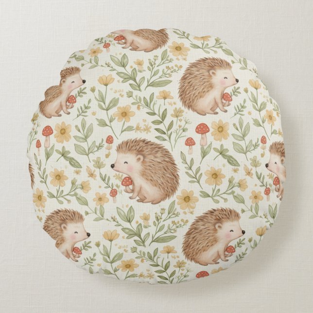 Cottagecore Hedgehog Round Cushion (Front)