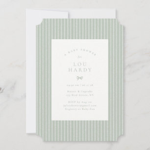 Cottagecore Herringbone Dusty Sage Baby Shower Invitation