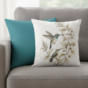 Cottagecore Hummingbird Botanical Birthday Gift Cushion