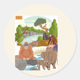 Cottagecore Jungle Animals Classic Round Sticker -