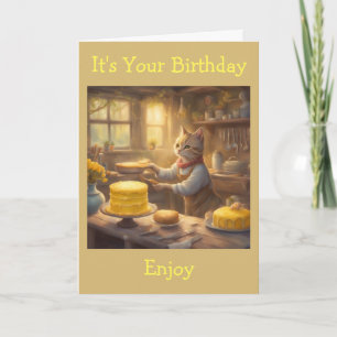 Cottagecore Kitchen Cat Baking Birthday Cake Card