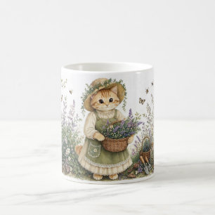 Cottagecore Kitten Lavender Garden Art Coffee Mug