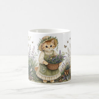 Cottagecore Kitten Lavender Garden Art Coffee Mug