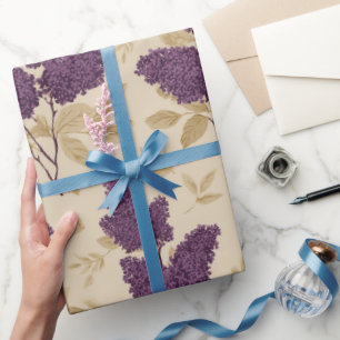 Cottagecore Lilac Flower Cream Floral Pattern Wrapping Paper