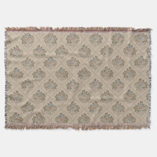 Cottagecore Linen Block Print Vintage Garden Throw Blanket