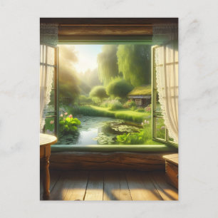  Cottagecore: Looking out at a Peaceful Pond Postcard