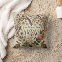 Cottagecore “Love Blooms Here” Throw Pillow