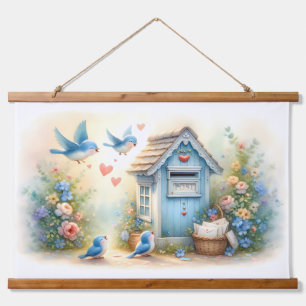 Cottagecore Love Letters Bluebird Mailbox Hanging Tapestry