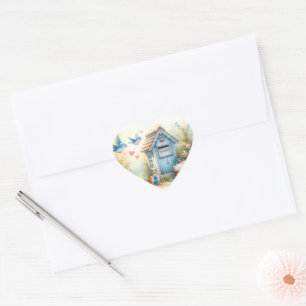 Cottagecore Love Letters Bluebird Mailbox Heart Sticker