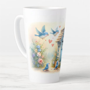 Cottagecore Love Letters Bluebird Mailbox Latte Mug