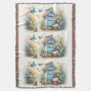 Cottagecore Love Letters Bluebird Mailbox Throw Blanket