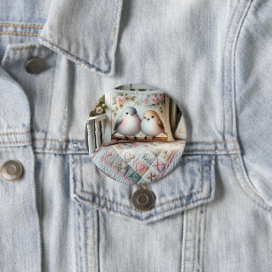 Cottagecore Lovebird Floral Quilt Scene 7.5 Cm Round Badge