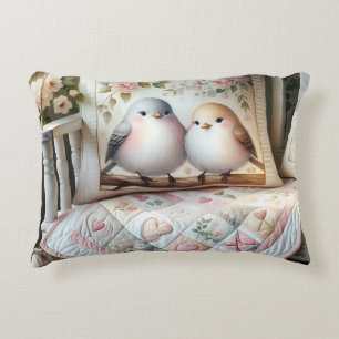 Cottagecore Lovebird Floral Quilt Scene Decorative Cushion